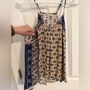 Bleuh Ciel Elephant Patterned Top in Navy and Beige